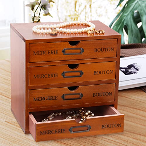 Wesiti 4 Drawer Vintage Wooden Desk Organizer, Apothecary Cabinet Storage Drawers, Rustic Shelf Drawer, Home Office Organizers and Accessories, Embroidery Floss, Craft, Art, Jewelry Storage, Stackable - color: Brown, size: 4 Drawers
