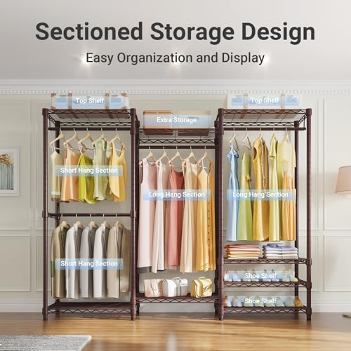 VIPEK V5 Portable Closet Wardrobe Heavy Duty Clothes Rack Metal Freestanding Clothing Racks, Adjustable Custom Closet Racks with 4 Hanging Rods & 8 Shelves, 68.9" Lx15.7 Wx76.4 H, Bronze - color: Bronze, size: V5 Standard