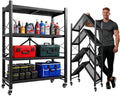 Grezone Foldable Shelves 4 Tier Heavy Duty Metal Storage Shelves with Wheels - No Assembly Collapsible Shelving Unit for Kitchen Garage Hold up to 1000 lbs - size: 39‘’W x 13.5''D x 49.8''H