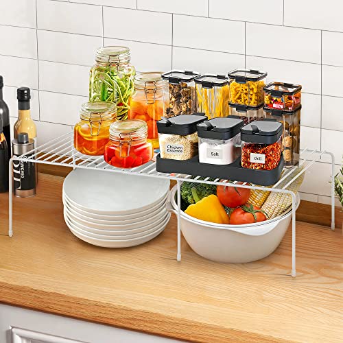 Ravinte 1 Pack Freezer Shelf Organizer, Expandable Cabinet Storage Shelf with Rustproof Metal Wire, Adjustable Kitchen Cabinet Organizer Spice Rack for Frige, Pantry, Cupboard, Countertop - White - color: White