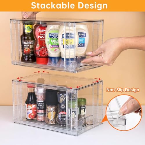 1Pack Large Stackable Kitchen Storage Drawers, Clear Foods Organizer Bins with Handles, Easily Assemble for Bathroom, Kitchen, Pantry, Cabinet, Closet(XL-UP Handle) - color: Up Handle, size: 1 Pack
