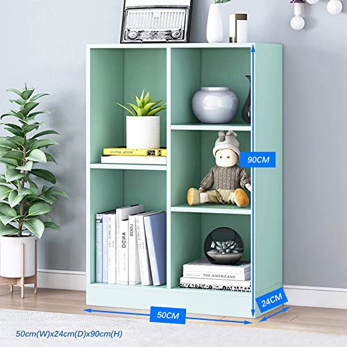 IOTXY Open Shelf Low Bookcase - Wooden 3-Tier Floor Standing Display Cabinet Organizer with Base, 5 Cubes Short Horizontal Bookshelf in Tiffany-Green - color: Tiffany Green, size: 50CM Base