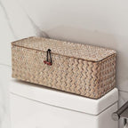 Whitewash Seagrass Tank Basket with Lid Woven Toilet Roll Storage Basket with Sections Rectangular for Organize Snack Toys (Large Compartment 16.5inch L x 5.5inch W x 5.5inch H) - color: Whitewash