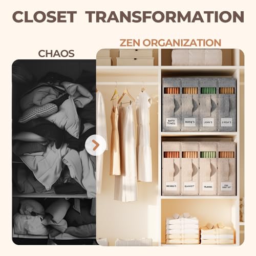 4Pack Sheet Organizers for Linen Closet - King/Queen Size Bedding Storage Boxes with Clear Window, Foldable & Dustproof Linen Organizer for Blankets & Sheet Sets,Grey - color: Grey, size: 4 Pack