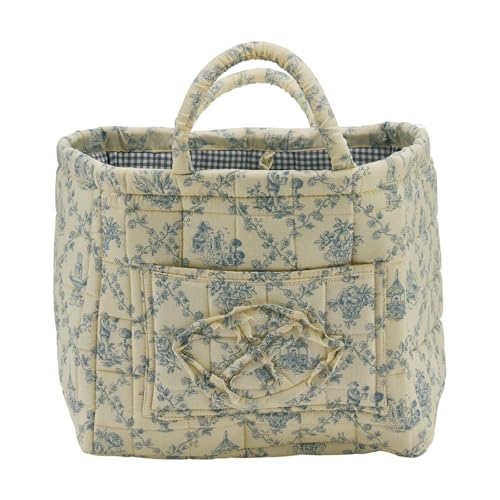 Quilted Fabric Storage Basket with Handles & Pocket, Foldable Laundry Hamper Boho Floral Print Organizer Bin for Home, Picnic, Office 12"x10"x10" (B-3) - color: B-3