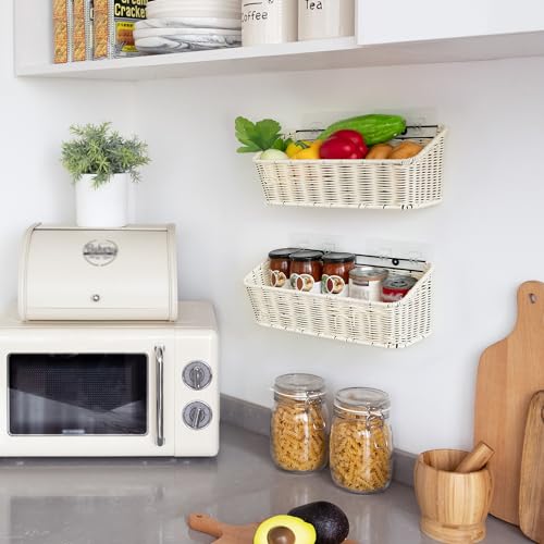 GRANNY SAYS Wicker Hanging Basket, 2 Pack Storage Baskets for Organizing, Adhesive Wall Mount Fruit Basket, Kitchen Organization Hanging Shelves, Storage Cabinet Door Organizer, Off White - color: Off White