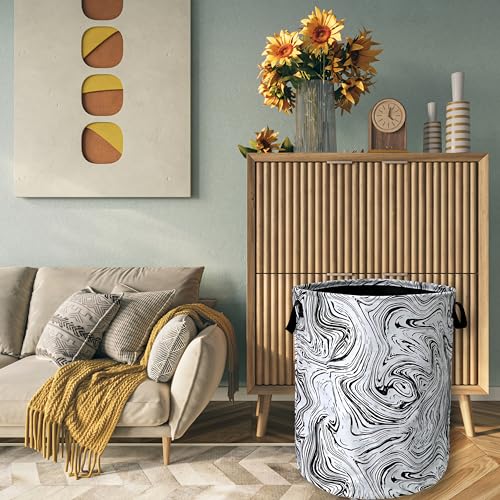 Black and White Marble Texture Laundry Basket Foldable With Handles Tote Bag Oxford Cloth Funny Laundry Hamper Clothes Storage Bucket Toy Organizer 18.9"x16.5"For Bathroom/Laundry/Bedroom - color: Black and White Marble Texture