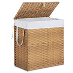 110L Laundry Hamper with Lid, Hand-Woven Pp Rattan Laundry Basket with Compartments & Handles, Removable Liner Bags,Foldable, Narrow Dirty Clothes Basket, Yellow - color: 110L-Yellow