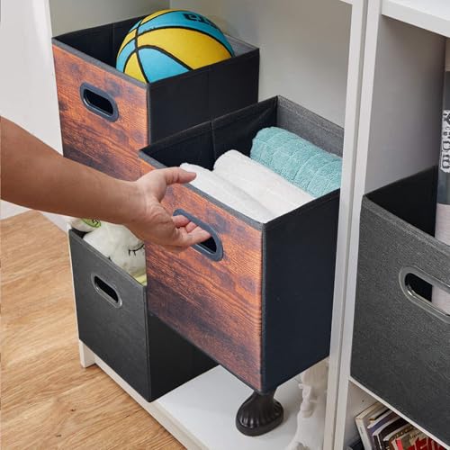 Fabric Storage Cubes, Collapsible Imitation Wood Organizer bins with 2 Handles - Set of 4, Fit Cube Storage Unit, for Clothes, Bedroom, Brown and Black (Small-10.5in x 10.5in x 11in-4 Pack) - size: Small-10.5in x 10.5in x 11in-4 Pack