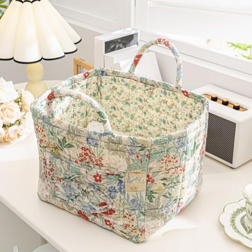 Boho Fabric Storage Basket, Boho Laundry Basket with Handle, Floral Pattern Foldable Laundry Baskets, Large Capacity Tote Bag Convenient for Organizing Clothes and Sundries - color: Light Blue