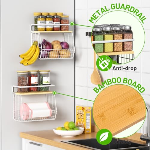 Ofiray-home Magnetic Shelf for Fridge with Wood Lid, Fruit Potato and Onion Storage Bins, Pantry Organizers & Storage, Large Container Magnetic Spice Rack for Refrigerator, Kitchen Counter (White, 1) - color: White, size: 1-Small