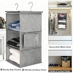 3-Tier Hanging Closet Organizer - Foldable Hanging Shelves for Closet, Space Saver Storage for Clothes, Sweaters, Shoes, Handbags & Accessories, Easy Setup, Grey