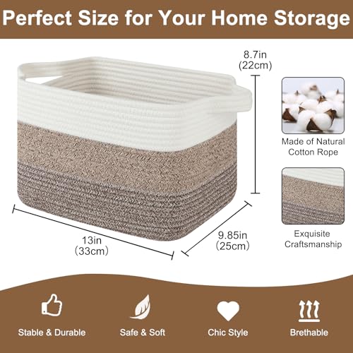 OIASKET Storage Basket for Organizing, Woven Baskets for Storage, Rectangle Decorative Baskets for Shleves, Closet, Toys, Book, Nursery Organizer Bins - Pack of 3 (Gradient Dark Brown, 13"x9.85"x8.7") - color: Gradient Dark Brown, size: 13"x9.85"x8.7"