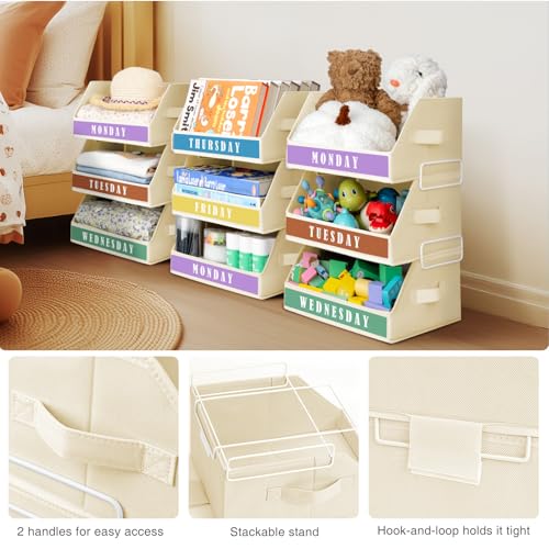 Homsorout Closet Organizers and Storage - 5 Tier Shelf Organizer with Weekly Labels, Stackable Storage Bins with Metal Frame, Foldable Cube Bins, Home Baskets for Kids and Adults, Beige - color: Beige