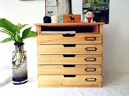 5 Flat Drawer Organizer for Home or Office Desk - Wooden Chest of Drawers - File Organizer with Drawers & 1 Paper Tray Slot - Desk Organizer w/ Storage Drawers & Label Holders - Wood File Box