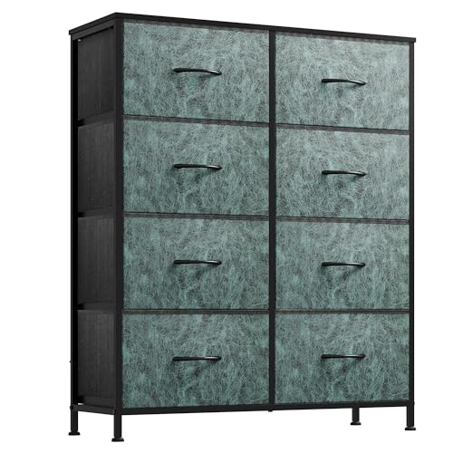 WLIVE Fabric Dresser for Bedroom, Tall Dresser with 8 Drawers, Storage Tower with Fabric Bins, Double Dresser, Chest of Drawers for Closet, Playroom, Dormitory, Vintage Green - color: Turquoise, style: General