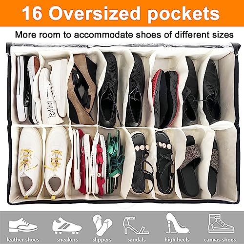homyfort Shoe Storage Organizer Under Bed, 2 Pack Fits 32 Pairs, Extra Large Shoe Container, Breathable Fabric Underbed Storage for Sneakers, Slippers, Closet, Grey - color: Light Grey