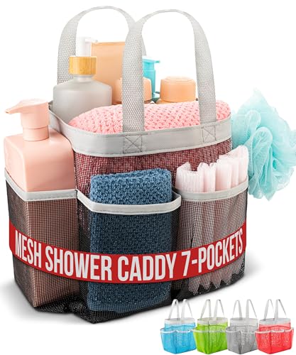 Handy Laundry Mesh Shower Caddy – 7 Pocket Portable Organizer Tote for College Dorm, Gym, Travel & Bathroom – Quick Dry, Collapsible, Lightweight Bag with Reinforced Handles (Black) - color: Portable Black