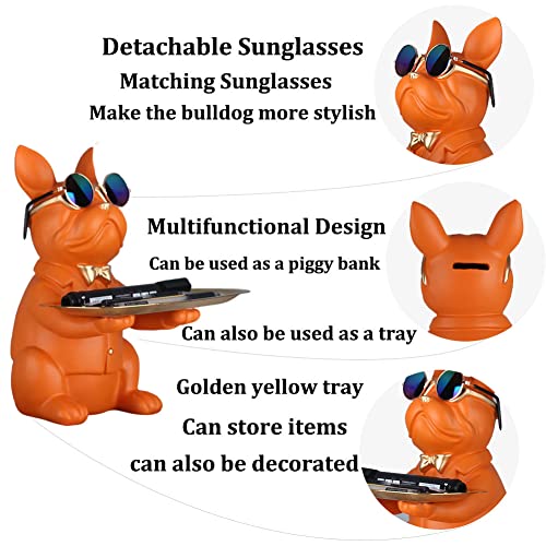 Modern Decor Resin Orange Bulldog Tray Statue Tray Storage Key Holder Candy Jewelry Earrings Tray Suitable for Home Decor Modern Art Dining Table Decor Office Small Object Tray - color: Orange