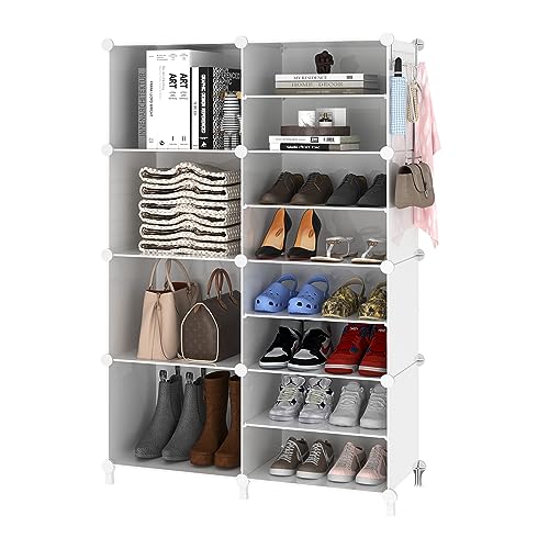 AWTATOS Closet Organizer 8 Cube Storage Shelves Closet Clothes Organizers and Storage Stackable Cubby Shelving for Closet Bedroom Living Room Office White - color: White