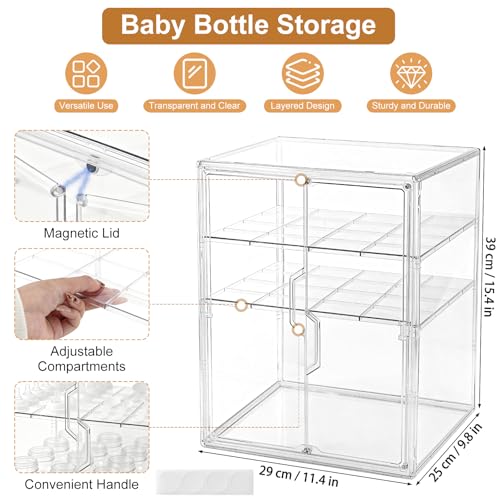 ERTIUANIO Baby Bottle Organizer – 3 Tier Acrylic Bottle Storage Organizer Container, Clear Plastic Bottle Station Organizers Drawers with Double Magnetic Doors for Countertop Kitchen Vanity, Bathroom - size: X-Large, style: 3-Tier Double-Door