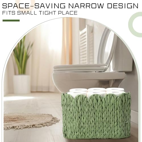 Kathfly Sage Green Toilet Paper Storage Basket Scalloped Wicker Woven Bathroom Basket Toilet Paper Holder Holds up to 6 Mega Rolls Woven Organizer for Home Bathroom Kitchen Offices - style: Scalloped Style