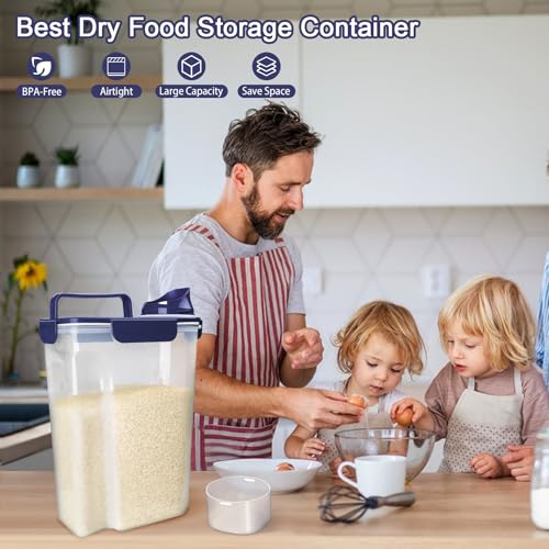Komzon Rice Container, Airtight Rice Storage Container 10lb, Cereal Containers Storage, BPA Free Food Dispenser with Pouring Spout Handle for Flour Pasta Grain, Pet Dog Cat Bird Food Storage Container - color: 10lb Blue