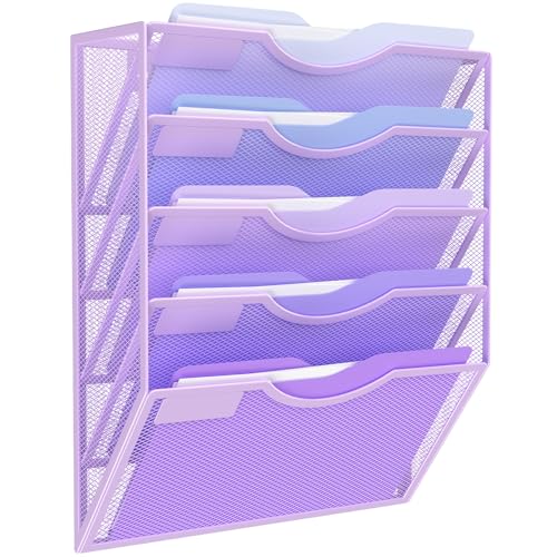 Kuntine.B Wall File Organizer Office Hanging Magazine Holder Wall File Organizer for Office Home (Purple, 5 Tier) - color: Purple, size: 5 Tier & No Hangers
