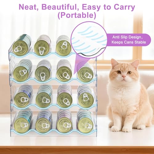 Cat Food Can Organizer, Can Organizer for Pantry, Transparent Cat Food Storage Container Holds 96 (3.5oz) Cans, Canned Food Organizer and Storage for Countertop Kitchen Cabinet (4 Tier-4 Layer) - color: 4 Tier-4 Layer