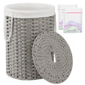 SETVSON Laundry Basket with Lid Round Rattan Laundry Hamper with Lid and Handles 29.1 Gal (110 L) Handwoven Woven Basket with Removable Bags and 2 Mesh Bags for Bathroom Living Room Gray - color: Gray, size: 110L