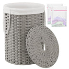 SETVSON Laundry Basket with Lid Round Rattan Laundry Hamper with Lid and Handles 29.1 Gal (110 L) Handwoven Woven Basket with Removable Bags and 2 Mesh Bags for Bathroom Living Room Gray - color: Gray, size: 110L