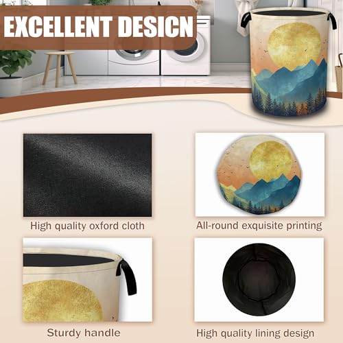 Mountains Sun Nature Scenery Laundry Baskets,Laundry Hamper,Storage Basket with Handles for Bathroom Bedroom College Dormitory Living Room Nursery Organizer 16"x20.8" - color: Mountains Sun Nature Scenery