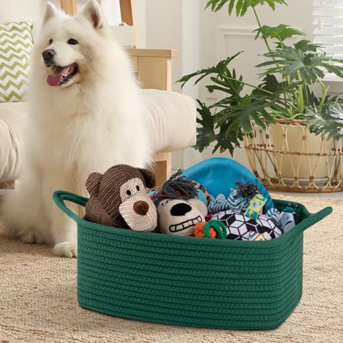OIAHOMY Woven Basket, Gift Basket Empty with Gift Bags and Ribbons, Rope Baskets for Baby Showers, Storage Baskets with Handles for Nursery, Pet Toy Organizer - Green - color: Green, size: Medium: 13.5L*10W*6H