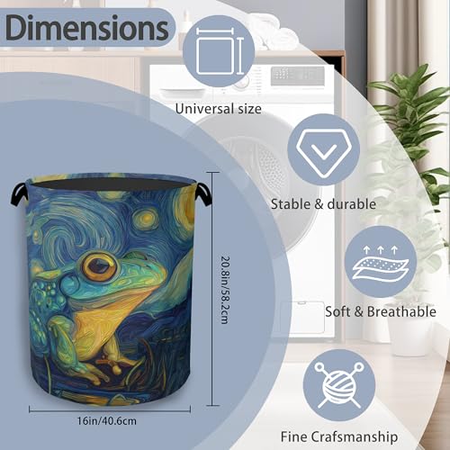 Frog Laundry Basket,Starry Night Moon Foldable Oxford Cloth Tote Bag Laundry Hamper Clothes Storage Bucket Organizer for Bedroom Laundry Storage Dormitories 16" x 20.8" - color: Frog Starry Night Moon