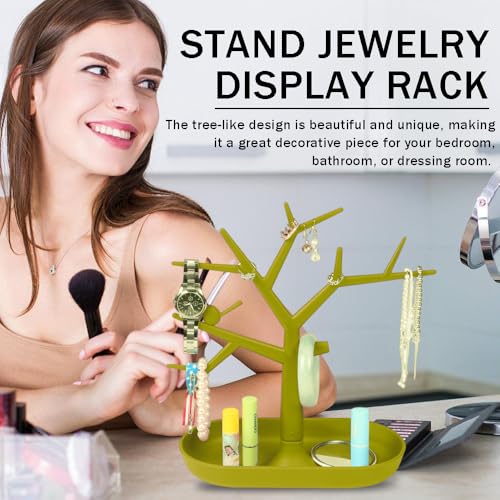OULIGET Tabletop Key Holder Stand Tree Key Rack,Stand Jewelry Display Necklace Ring Earring Holder Rack,Jewelry Organizer Tray Home Decor for Home Entryway (Green) - color: Green