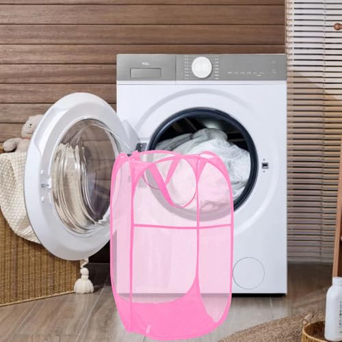 Pop Up Laundry Hamper Reinforced Collapsible Laundry Basket Foldable Clothes Hamper for Home, Dorm Room, Travel, Cruise, Pink - color: Pink