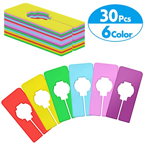 30 PCS Closet Rack Dividers, 6 Colors Rectangular Clothing Hanger Dividers with a Bonus Marker, Writable & Reusable for Sorting Clothes Size, Color Brand - color: Colour, size: 30 Pcs
