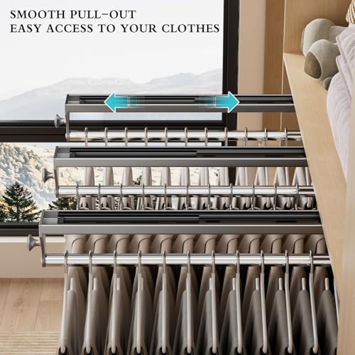 2 Pack Pull Out Closet Rod, 13.7inch Heavy Duty Pants Rack, Adjustable Clothes Hanger Rail, Space Aluminum Valet Rod, Top Mounted Wardrobe Clothes Organizer, Closet Storage for Trousers Coats Gray - color: Gray, size: 350mm/13.7inch-2pcs
