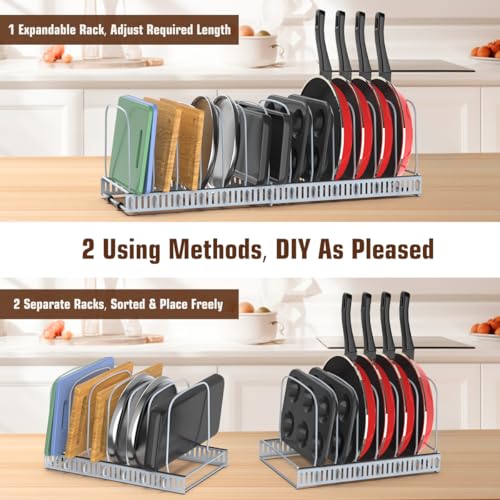 Housolution Cutting Board Organizer Rack, Expandable Baking Tray and Cookie Sheet Organizer with 14 Adjustable Dividers, Bakeware Muffin Tin Cupcake Pan Storage Organizer for Cabinet, Gray - color: Gray, size: 14 Dividers