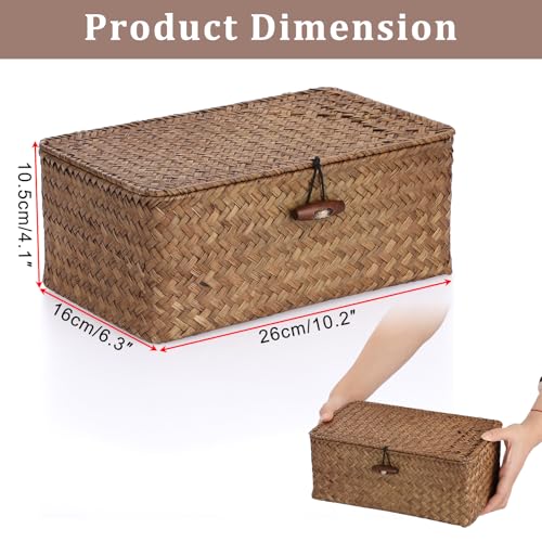 Sumnacon Small Wicker Basket with Lid Rectangle Woven Baskets for Toiletries Tampon Storage,Wicker Storage Basket with Lid,Decorative Seagrass Storage Baskets for Shelf Bathroom Toilet Table,Coffee - color: Coffee, size: Small