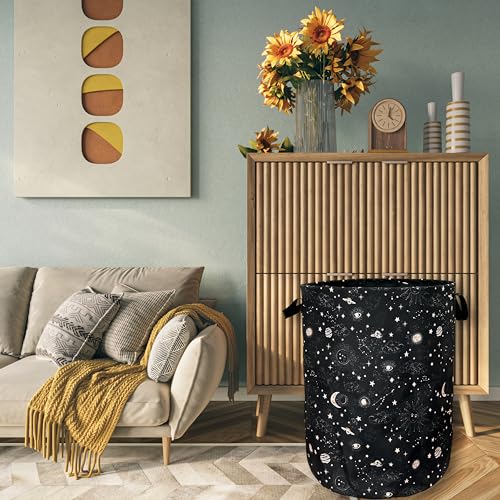 Moon and Stars Laundry Basket Foldable With Handles Colorful Tote Bag Oxford Cloth Funny Galaxy Laundry Hamper Clothes Storage Bucket Toy Organizer 18.9"x16.5" For Bathroom/Laundry/Bedroom - color: Funny Moon and Stars Galaxy