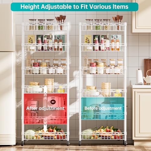 SINGAYE 6 Tier Basket Shelf Wire Shelving Unit Adjustable Storage Shelves Big Basket Rack for Garage Kitchen Office Pantry Corner 17" Dx12 Wx63 H White - color: White, size: 6-Tier[17"Dx12"Wx63"H]