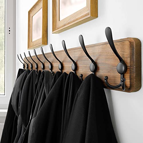 SKOLOO Rustic Large Coat Rack Wall Mount-38.6'' Long Coat Rack for Wall, Wood Coat Rack Hook, Farmhouse Coat Hanger Wall Mount for Hanging Jacket Coat - color: Brown Plate & Black Hook, size: 1 Item-10 Hooks