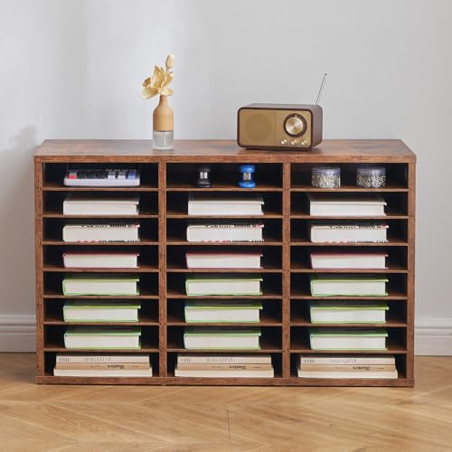 VEVOR Literature Organizer, 24 Compartments Office Mailbox with Removable Shelves, Wooden Mailbox Sorter Particle Board Office Home Classroom Storage, File Sorter for Documents, Papers, Dark Brown - color: Retro Brown, size: 24 Compartments