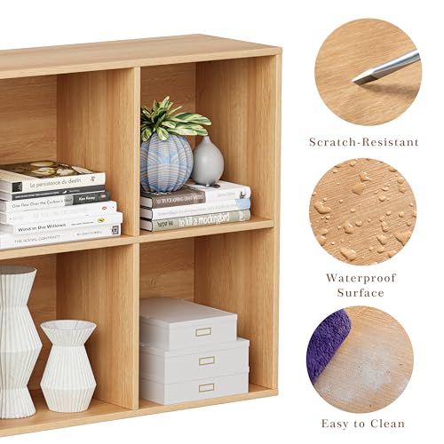 VDNEND Wooden Cube Storage Organizer with Closed Back Panel, 11in Cube Shelf Opening, Bookshelf, Display Shelf,Closet Cabinet for Home and Office (Natural Oak, 6-Cube 35.98L*9.45W*24.09H) - color: Natural Oak, size: 6-Cube 35.98L*9.45W*24.09H
