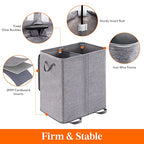 Lifewit Double Laundry Hamper with Lid and Removable Laundry Bags, Large Collapsible 2 Dividers Dirty Clothes Basket with Handles for Bedroom Laundry Room Closet Bathroom College, 155L Grey - color: Gray, size: 155L