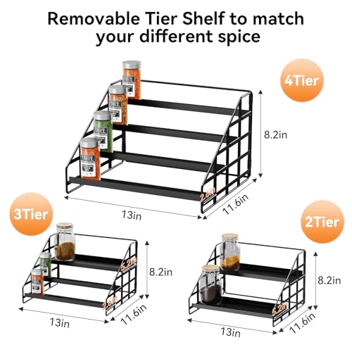 Bunoxea Spice Rack 4 Tier Kitchen Cabinet Organizer,Countertop Spice Rack,Tier Depth Adjustable Cabinet Shelf,Step Spice Organization Easy Visibility,Holds Seasoning and Condiments 2Pack - size: 2 Pack