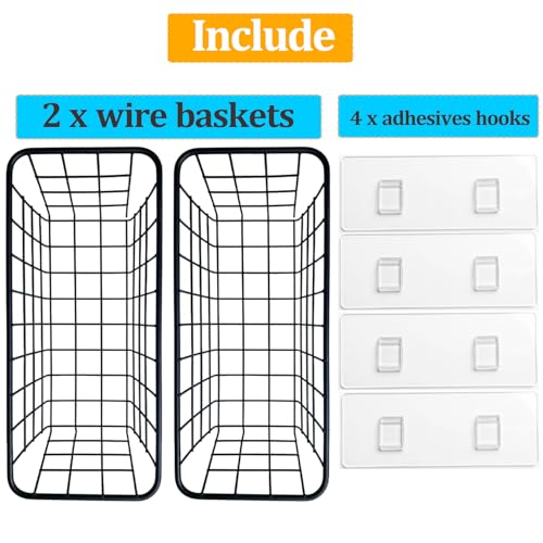 2 Set Adhesive Hanging Wall Basket Inside Cabinet Door Organizer,Wall Storage Basket-No Drilling Adhesive wall Basket for Cupboard Door,Space-Saving Small Hanging Baskets for Wall Mount Storage,Black - color: Black, size: 2 PACK