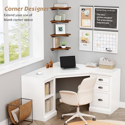 Forbena Walnut Brown Floating Corner Shelves for Wall 4-Pack, Small Corner Wall Shelves for Kids Room, Cute Wooden Hanging Corner Shelf for Bedroom Bathroom Decor, Living Room, Small Spaces - color: 2. Walnut, size: 10" Depth