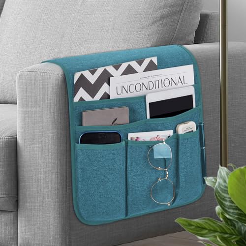Teniux Remote Control Holder Armchair Caddy for Recliner Couch, Non-Slip Armrest Organizer with 5 Pockets for Magazine, Tablet, Phone, iPad (Teal) - color: Color H- Teal